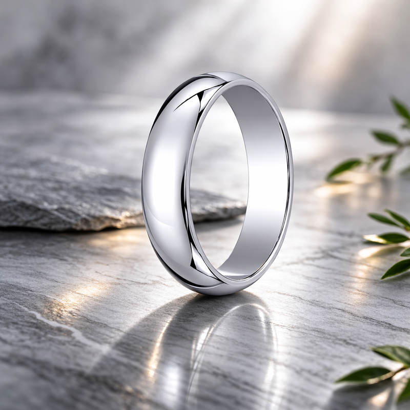 10K White Gold Wedding Band with Domed Polished Finish 