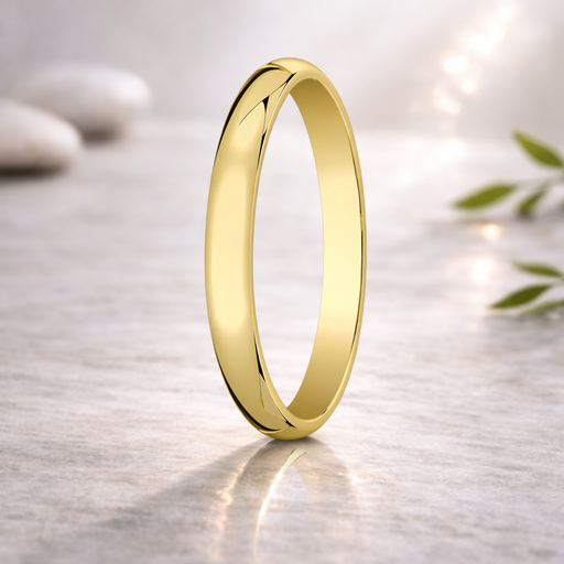 10K Yellow Gold Wedding Band with Domed Polished Finish 