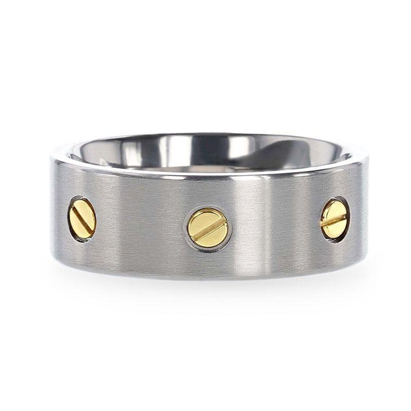 Resolute Titanium Flat Brushed Finish Men's Wedding Ring Rotating Screws 8mm