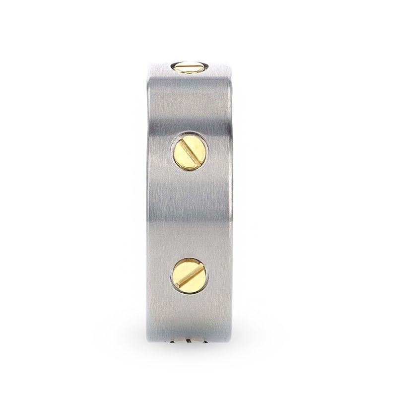 Resolute Titanium Flat Brushed Finish Men's Wedding Ring Rotating Screws 8mm