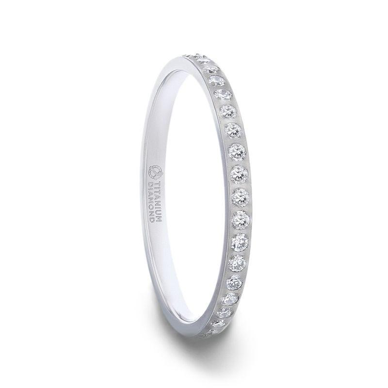 The Emilia Flat Polished Titanium Women's Eternity Wedding Ring With White Diamonds - 2mm Forged Union