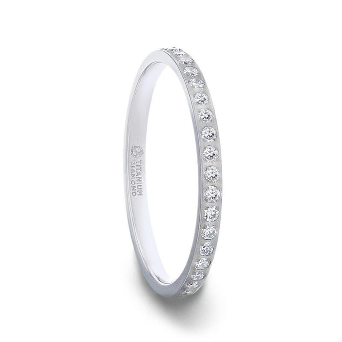 EMILIA Flat Polished Titanium Women's Eternity Wedding Ring With White Diamonds - 2mm