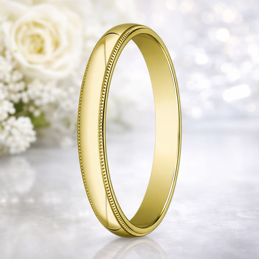 Tranquil 14K Yellow Gold Wedding Band with Domed Milgrain Polished Finish 4mm