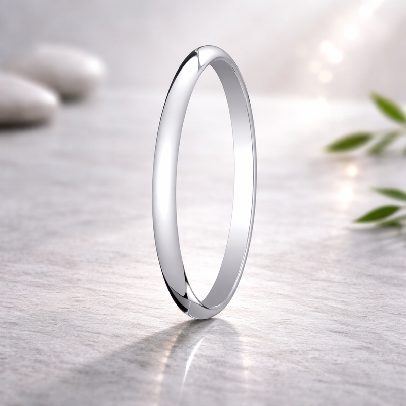 True 10K White Gold Wedding Band with Domed Polished Finish 2mm