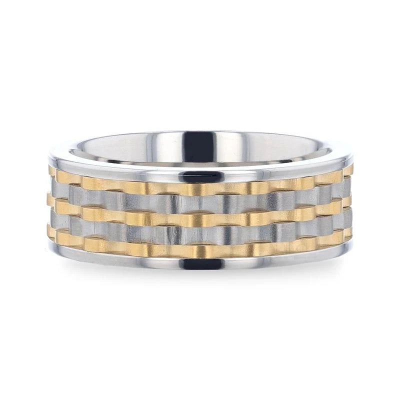 Montrose Wavy Gold And Gunmetal Texture Pattern Inlaid Titanium Ring 8mm