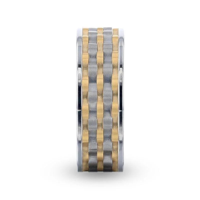 Montrose Wavy Gold And Gunmetal Texture Pattern Inlaid Titanium Ring 8mm