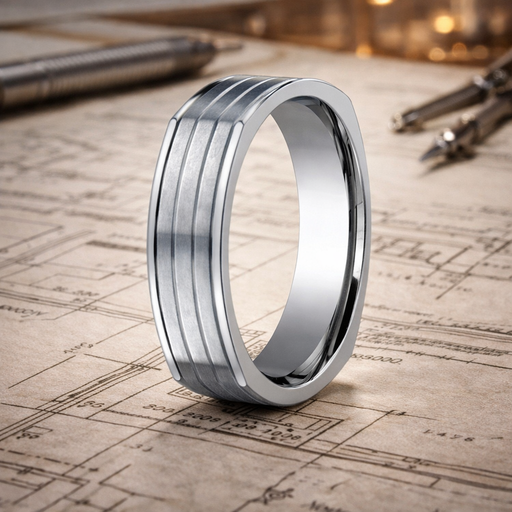 Volt Titanium 4-Sided Ring with Horizontal Grooves 7mm