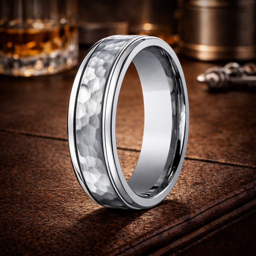 Weld Hammered Titanium Ring with Polished Edges  7mm