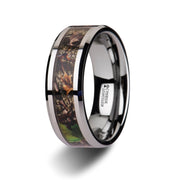 The Overgrowth Realistic Tree Camo Tungsten Carbide Wedding Band with Green Leaves 8mm