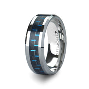 The Auxilius Men's Black & Blue Carbon Fiber Inlay Tungsten Carbide Ring 8mm