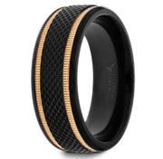 The Baroque Black Titanium Diamond Pattern Finish with Gold Milgrain Grooves 8mm