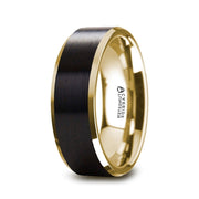 The Gaston Men's Gold Plated Tungsten Polished Beveled Ring Brushed Black Center - 8mm