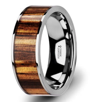 The Copan Flat Tungsten Carbide Ring with Polished Edges & Real Zebra Wood Inlay 8mm