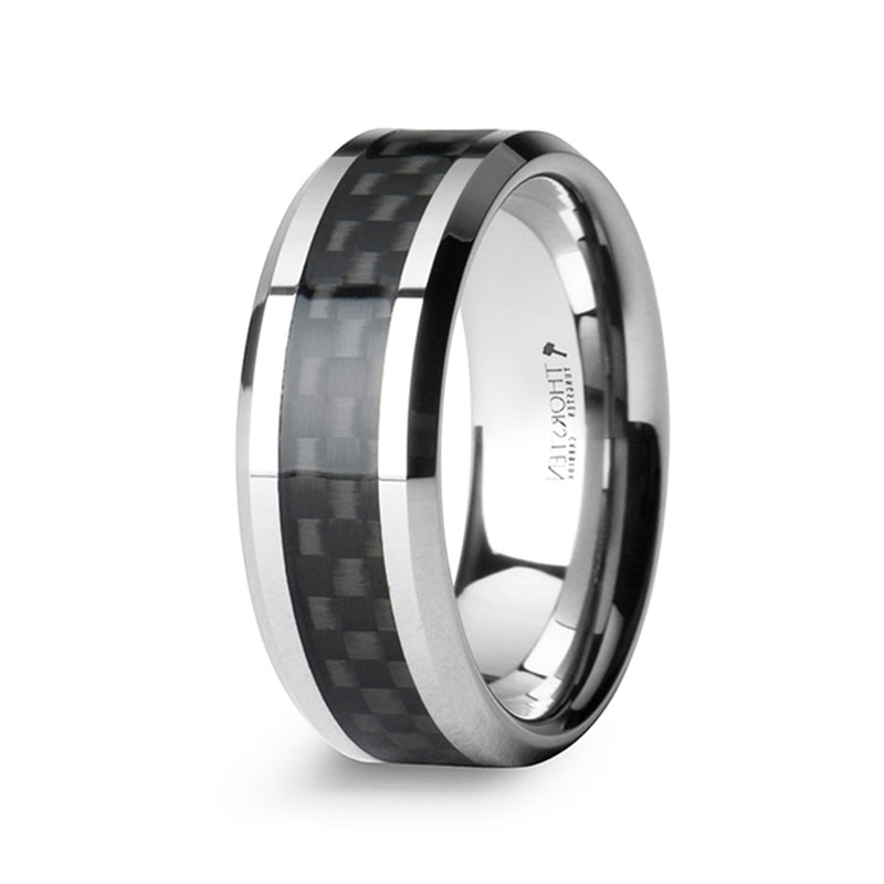 The Maximus Men's Black Carbon Fiber Inlay Tungsten Carbide Wedding Band 8mm