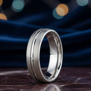 Circuit 18K White Gold Wedding Band Center Cut Satin Finish 4 mm
