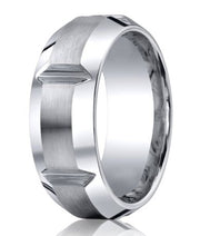 The Lustra Cobalt Wedding Band with Horizontal Center Grooves 10mm
