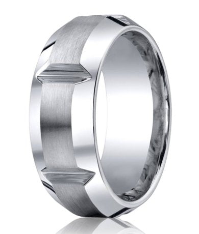 The Lustra Cobalt Wedding Band with Horizontal Center Grooves 10mm