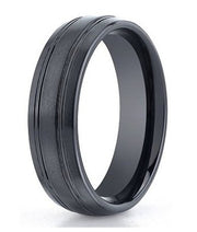 The Zenth Seranite Wedding Ring with Polished Grooves Center 7mm