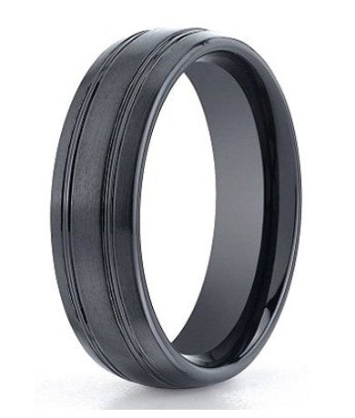 The Zenth Seranite Wedding Ring with Polished Grooves Center 7mm