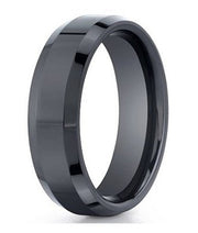 The Nox Black Seranite Wedding Ring with Polished Beveled Edges  7mm