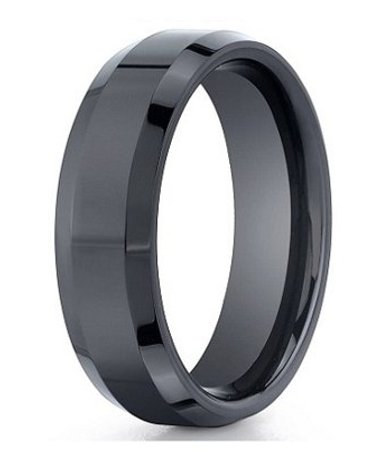 The Nox Black Seranite Wedding Ring with Polished Beveled Edges  7mm