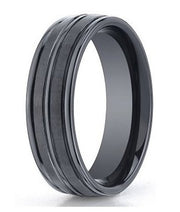 The Ebon Black Seranite Wedding Band with Three Polished Groove Center 8mm
