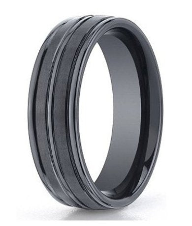 The Ebon Black Seranite Wedding Band with Three Polished Groove Center 8mm