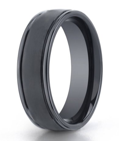 The Noir Seranite Wedding Band with Satin Finish and Round Polished Edge 8mm