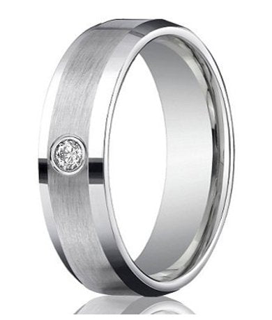 Designer Platinum Wedding Ring with Single Round Diamond and Satin ...