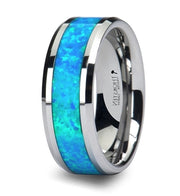 The Quasar Tungsten Wedding Band with Blue Green Opal Inlay 8mm