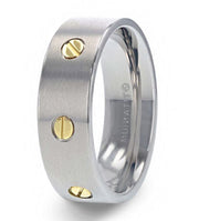 The Resolute Titanium Flat Brushed Finish Men's Wedding Ring With Rotating Screw Design