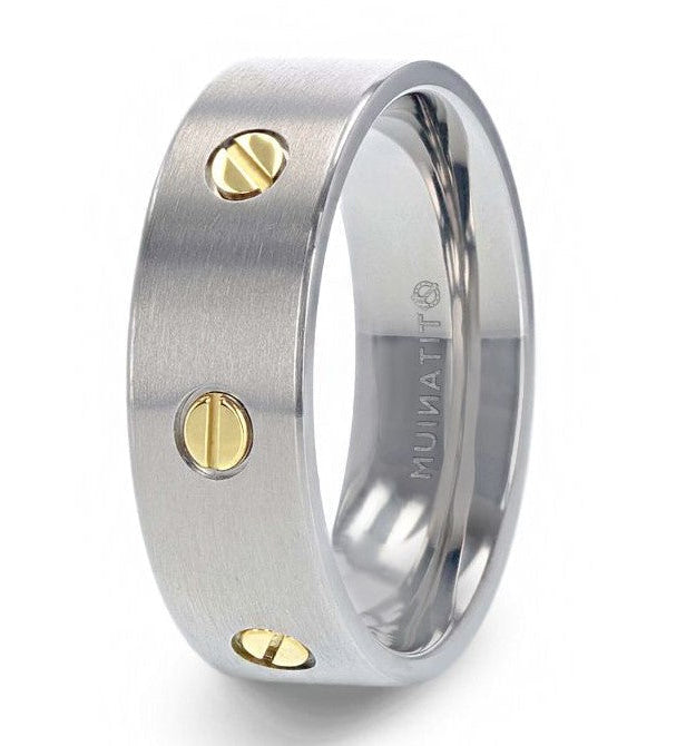 The Resolute Titanium Flat Brushed Finish Men's Wedding Ring With Rotating Screw Design