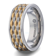 The Montrose Wavy Gold And Gunmetal Texture Pattern Inlaid Titanium Ring 8mm