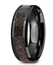 The Tine Black Ceramic Polished Beveled Band with Dark Brown Antler Inlay - 6mm